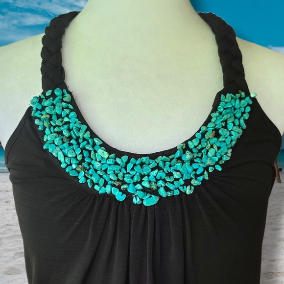 A. Byer Turquoise Embellished Braided Black Mini Dress Size Small - Picture 3 of 9